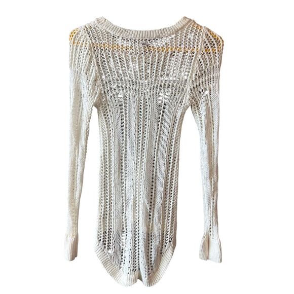 Billabong Designer Closet Open Knit Sweater Women Sz Small Cream Long Sleeve Net - Picture 3 of 11